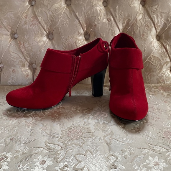 Coach and Four Shoes - Coach and Four Red Suede Ankle Heeled Booties